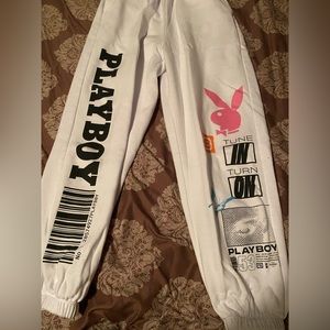 white playboy sweatpants